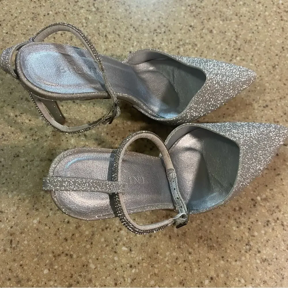 Billini Esara Silver Glitter Rhinestone Ankle Strap Pumps - Picture 2 of 10